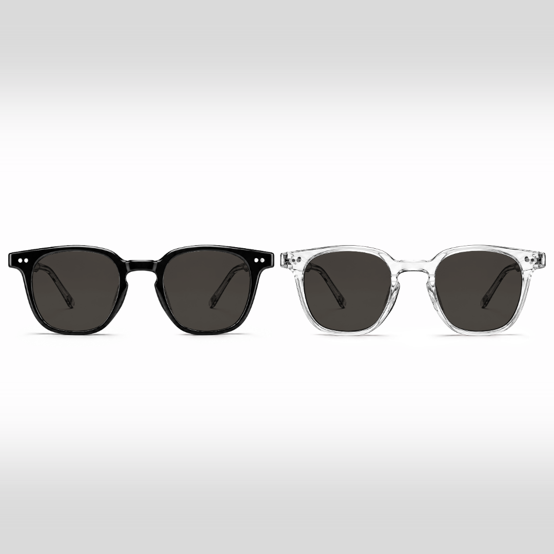 Auguste Duo – lunettes de soleil à verres gris foncé, montures noire et Crystal transparente