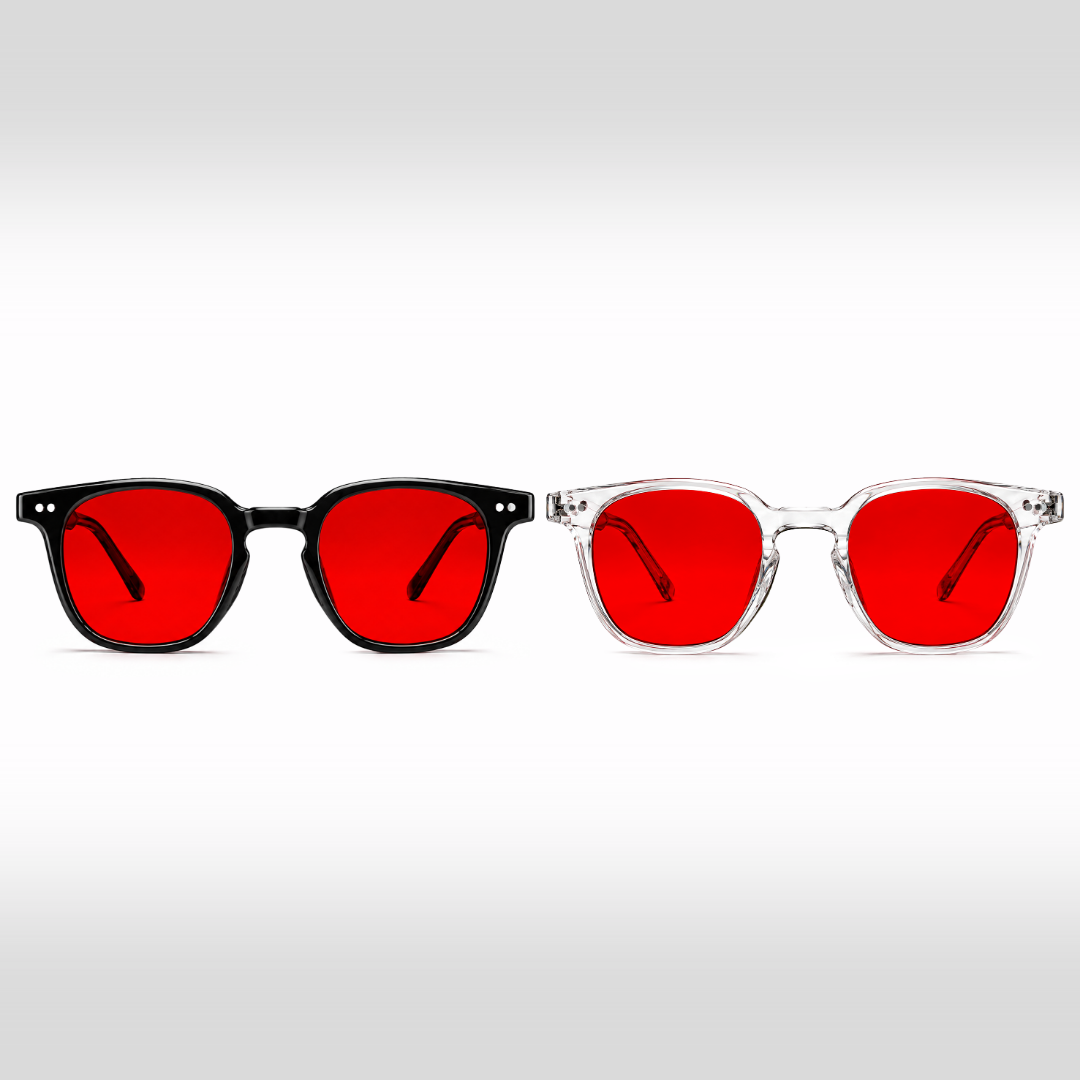 Da Vinci Duo – lunettes anti-lumière bleue à verres rouges, montures noire et Crystal transparente