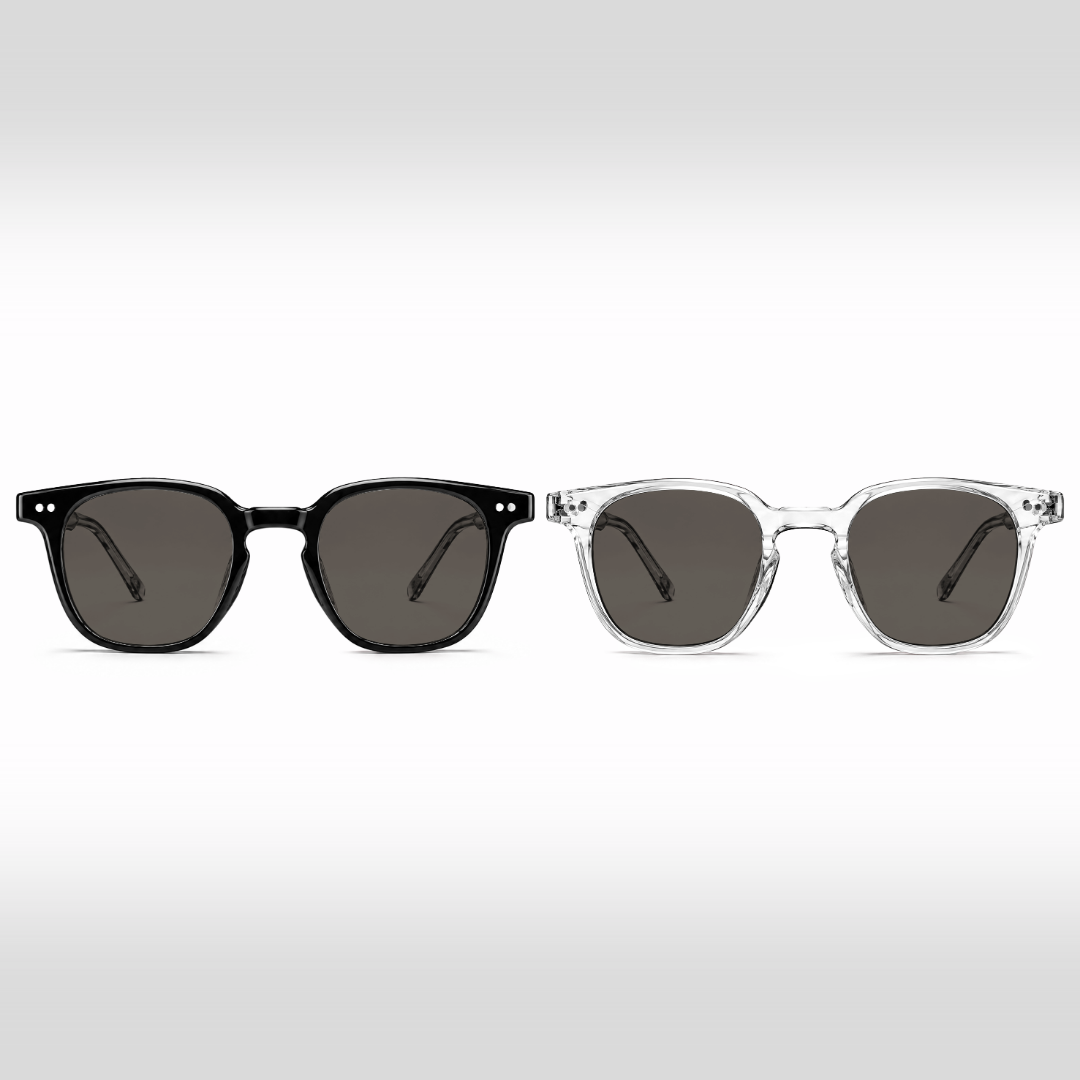 Louis Duo – lunettes de soleil à verres gris clair, montures noire et Crystal transparente