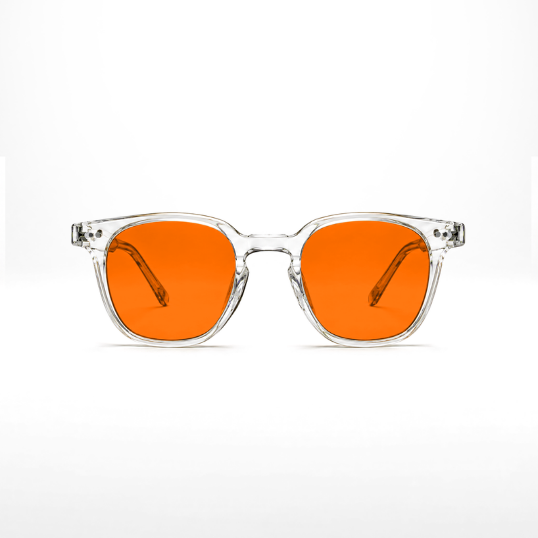 Lunettes Newton Crystal – verres orange, monture transparente Crystal, vue de face