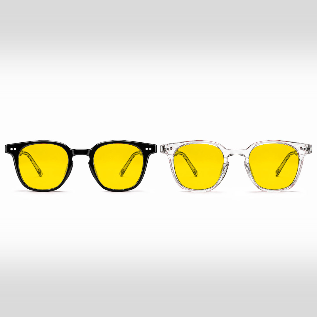 Galileo Duo – lunettes anti-lumière bleue à verres jaunes, montures noire et Crystal transparente