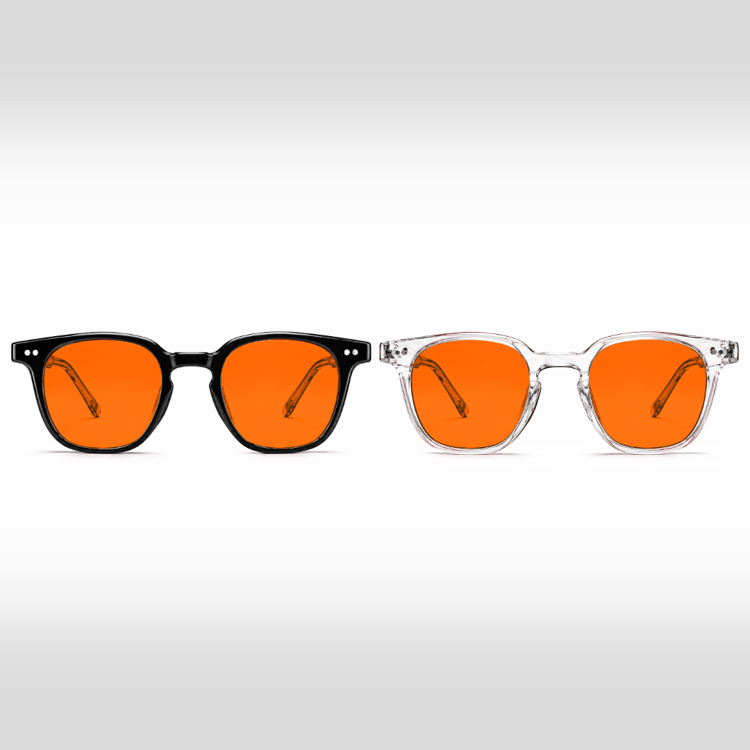 Newton Duo – lunettes anti-lumière bleue à verres orange, montures noire et Crystal transparente