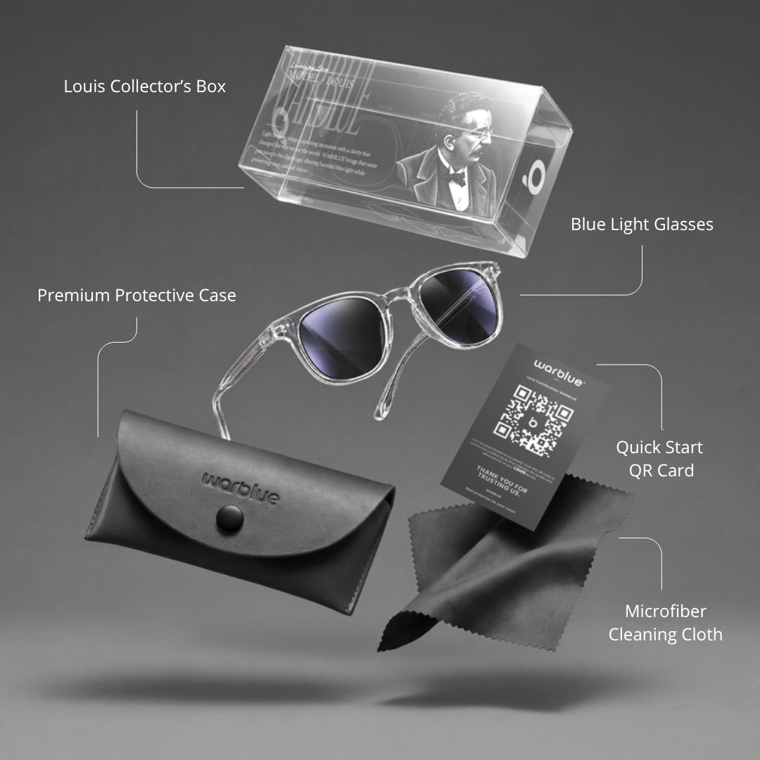 Coffret collector Louis avec étui de protection, carte QR et chiffon en microfibre – monture Crystal